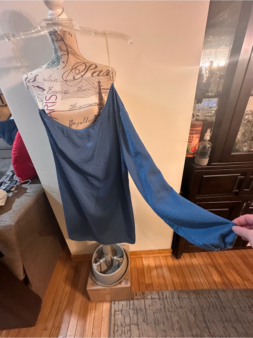 Lovely Day Blue Mini Dress with One-Shoulder Drape